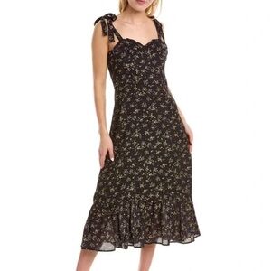 Anthropologie x O.P.T. Toile de Jouy Dress XL Black and Yellow Floral Midi